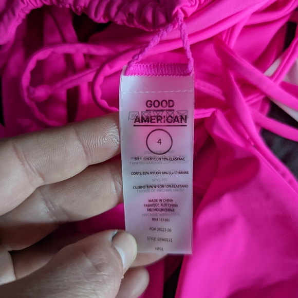 NWT Good American Neon Pink Tiny Ties Triangle Top String Bikini Sz 4/XL/12-14 - Picture 8 of 13